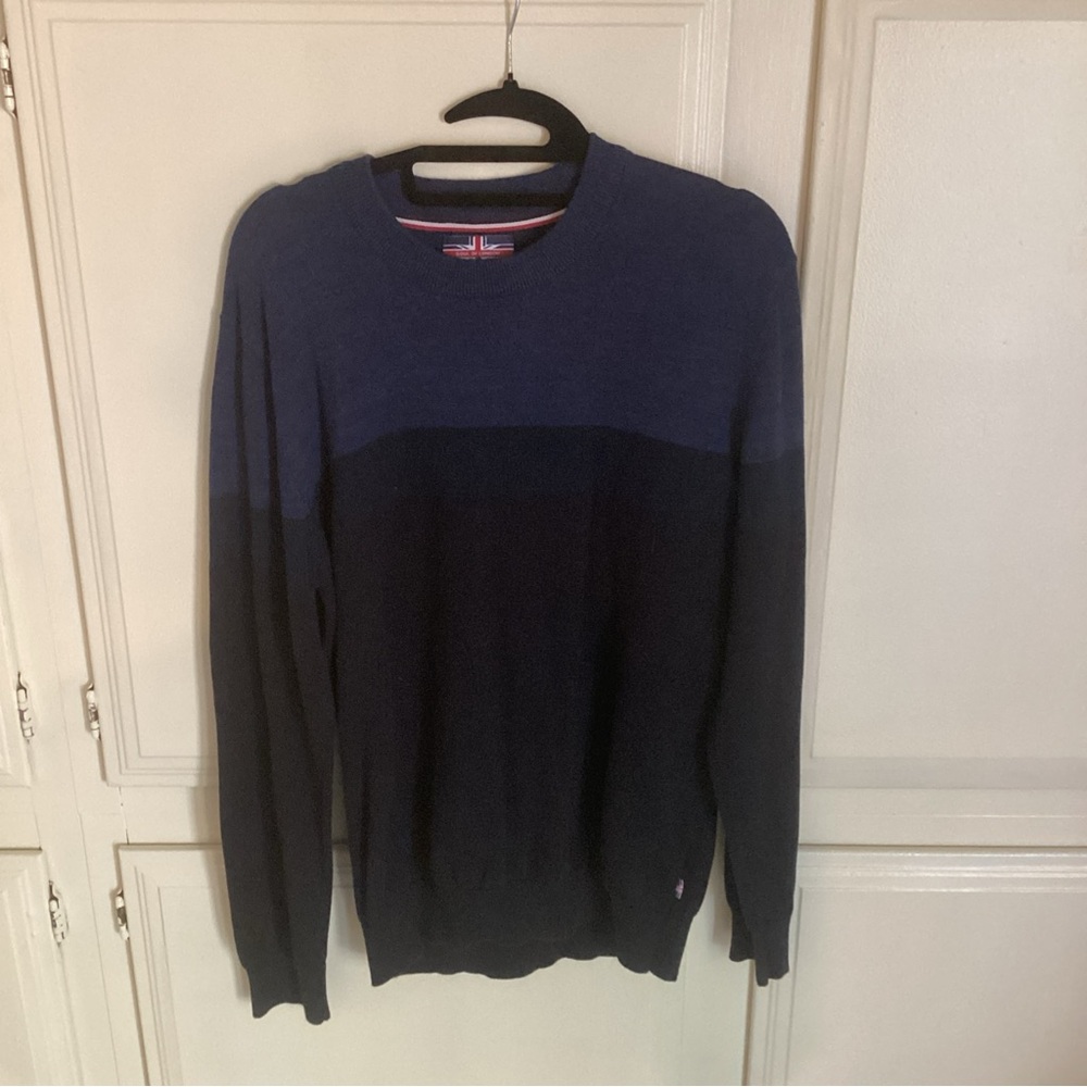 SOUL OF LONDON Sweater Blue Colorblock Crew Neck Pullover Men's XL